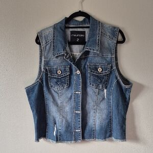 Maurices Plus Size 2. Blue Destressed Denim Vest. Fringe. Like New